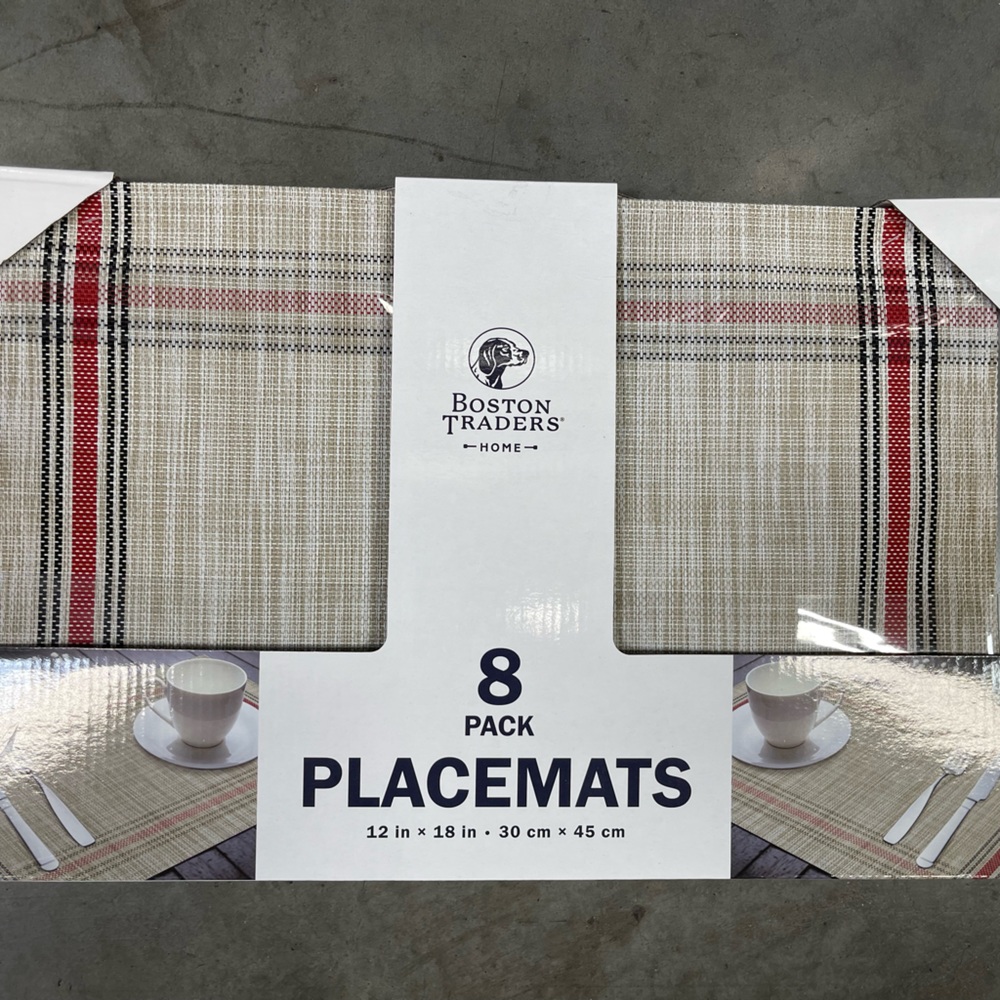 Boston Traders Home 8 Pk of Placemats 18"X12"-Indoor/Outdoor-Red-Weave Pattern